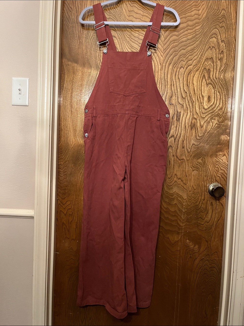 L Pink Lily Rust Red Women's Wide-Leg Overalls